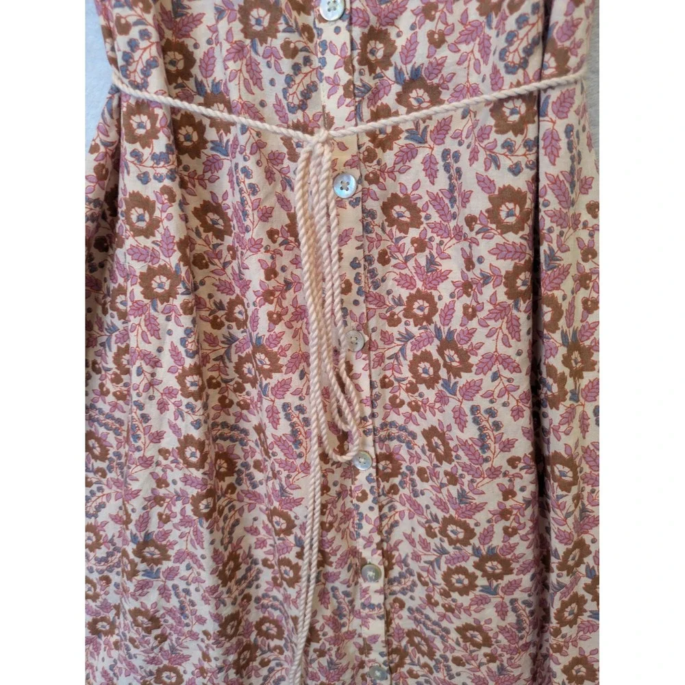 NEW Faherty Orinda Maxi Dress Women's L Earth Block Print Organic Cotton Tassel - Picture 8 of 12
